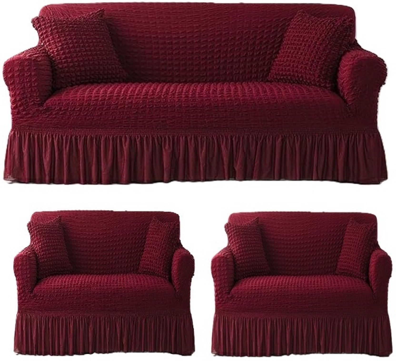 TONY STARK Polycotton Striped 3+1+1 Seater Sofa Cover (Red Pack of 3)