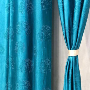 DTODEXPRESS 213.3 cm (7 ft) Polyester Room Darkening Door Curtain (Pack Of 2) (Floral, Skyblue)